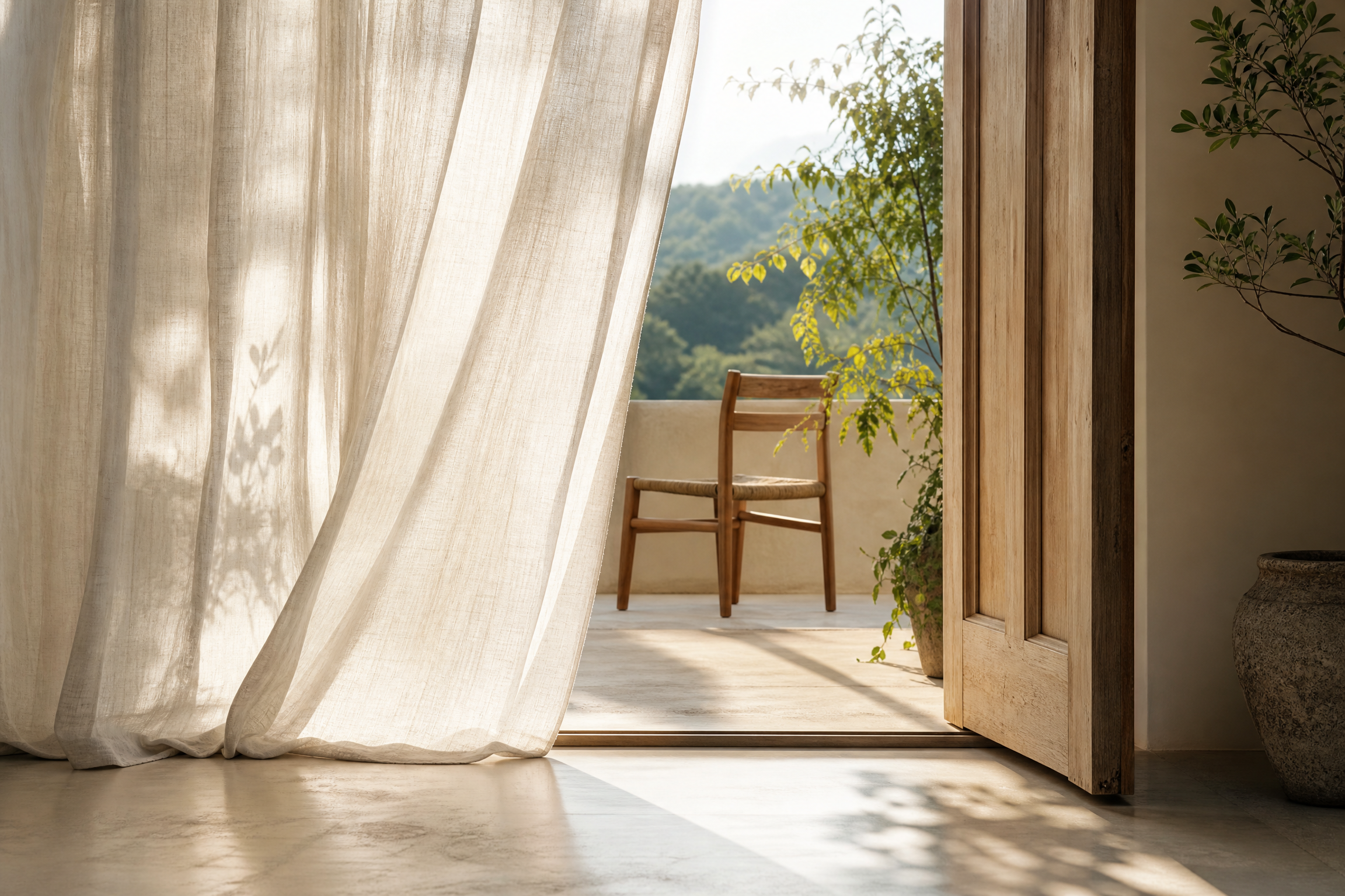 A closed interior door and a warm room, representing a clear boundary without distance