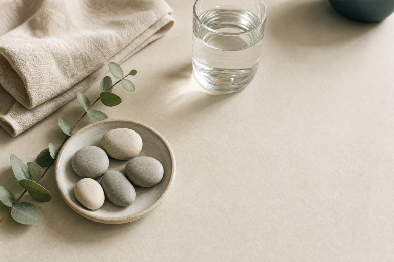 A cup, notebook, and soft morning light, representing a five-minute reset