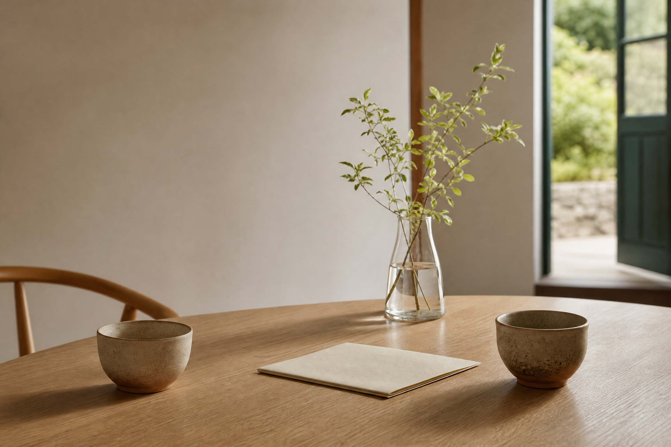 A calm desk with a phone and notebook, representing taking time before responding